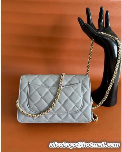 Low Cost Chanel Lambskin Classic Wallet on Chain WOC CH9092 Dark Grey 2024