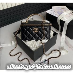 Low Price Chanel Lambskin Clutch with Chain and Strass Top Handle AP4046 Black 2024