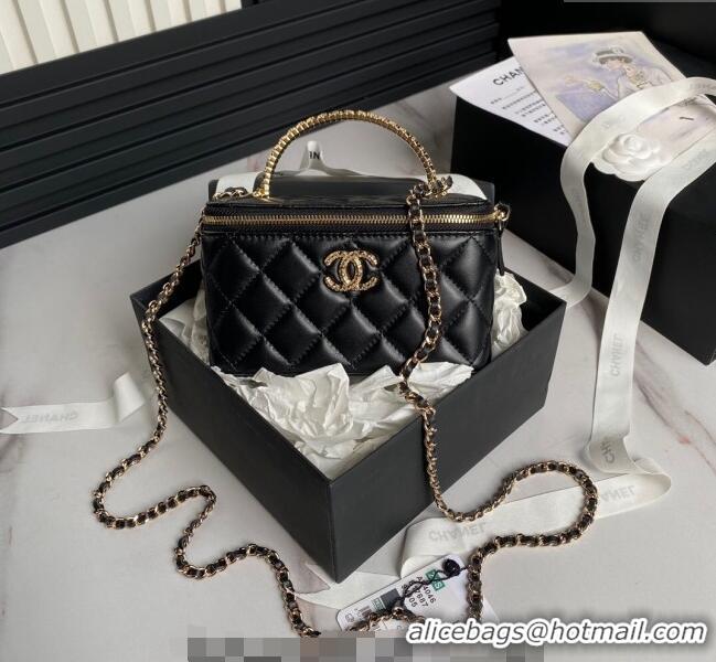 Low Price Chanel Lambskin Clutch with Chain and Strass Top Handle AP4046 Black 2024