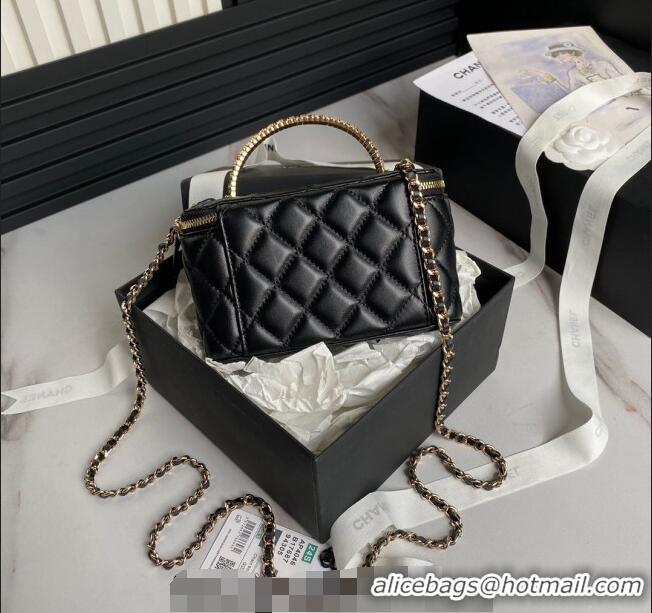 Low Price Chanel Lambskin Clutch with Chain and Strass Top Handle AP4046 Black 2024