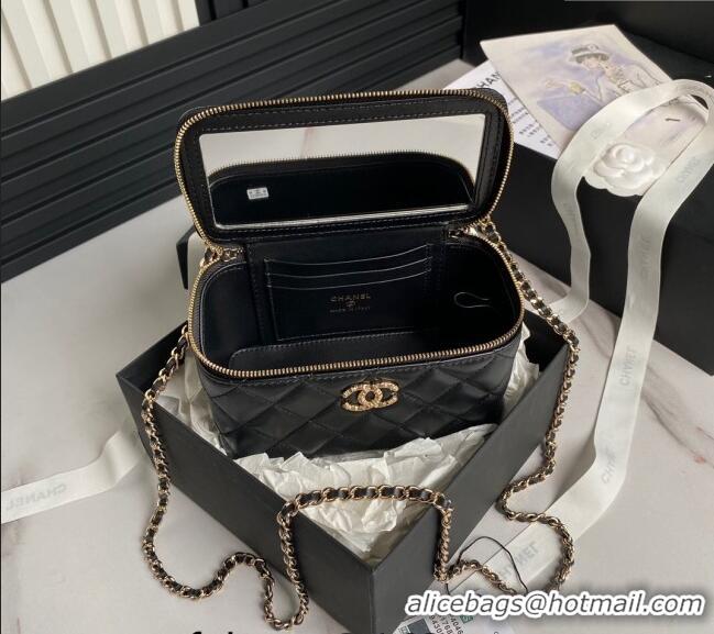 Low Price Chanel Lambskin Clutch with Chain and Strass Top Handle AP4046 Black 2024