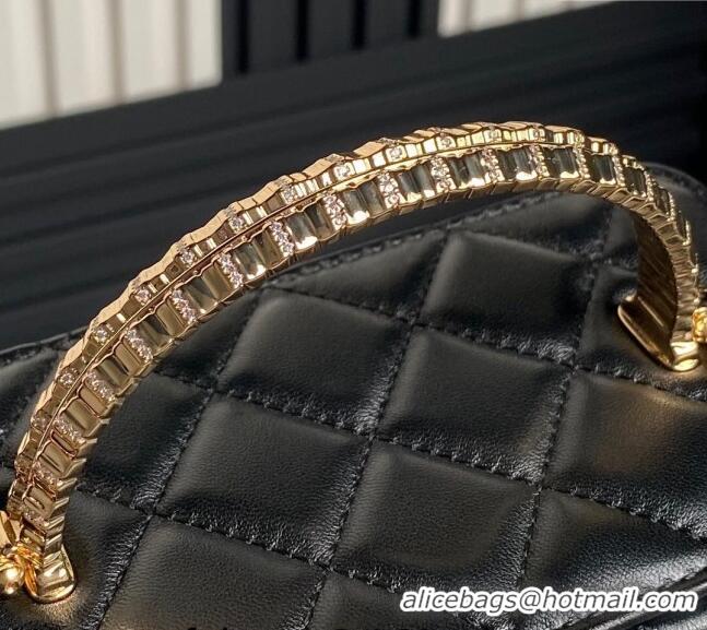 Low Price Chanel Lambskin Clutch with Chain and Strass Top Handle AP4046 Black 2024