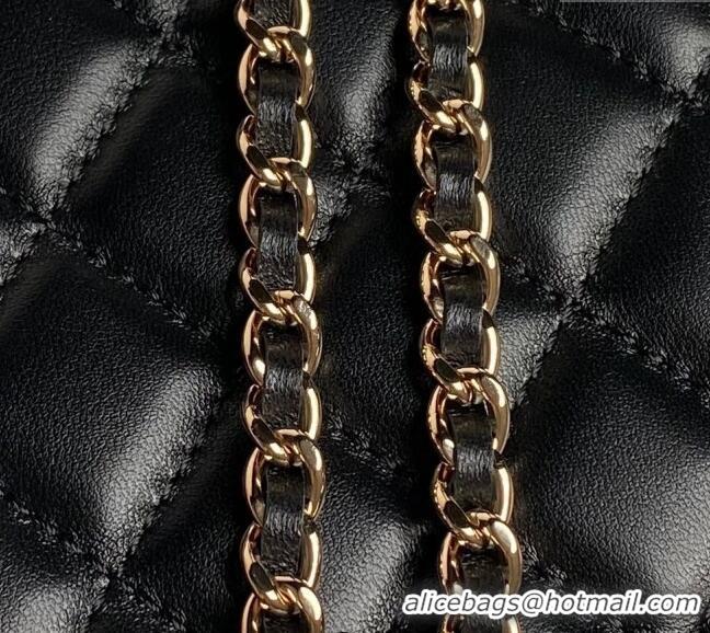 Low Price Chanel Lambskin Clutch with Chain and Strass Top Handle AP4046 Black 2024