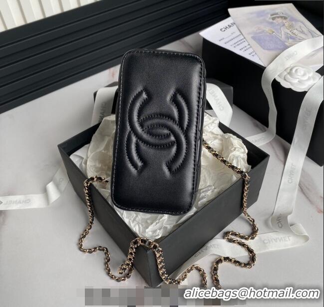 Low Price Chanel Lambskin Clutch with Chain and Strass Top Handle AP4046 Black 2024