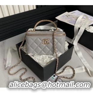 Spot Discount Chanel Lambskin Clutch with Chain and Strass Top Handle AP4046 Grey 2024