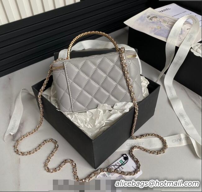 Spot Discount Chanel Lambskin Clutch with Chain and Strass Top Handle AP4046 Grey 2024