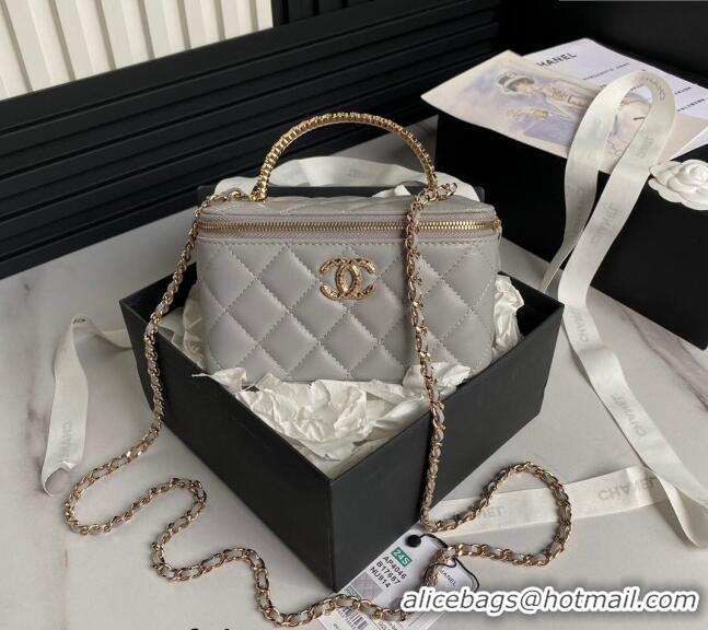 Spot Discount Chanel Lambskin Clutch with Chain and Strass Top Handle AP4046 Grey 2024