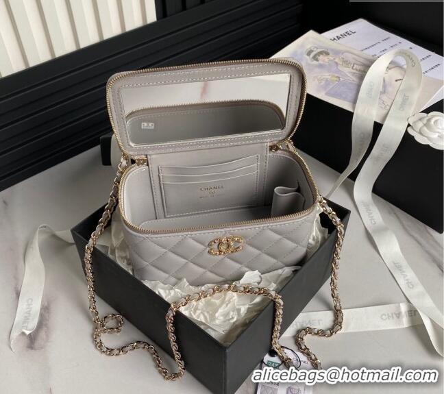 Spot Discount Chanel Lambskin Clutch with Chain and Strass Top Handle AP4046 Grey 2024