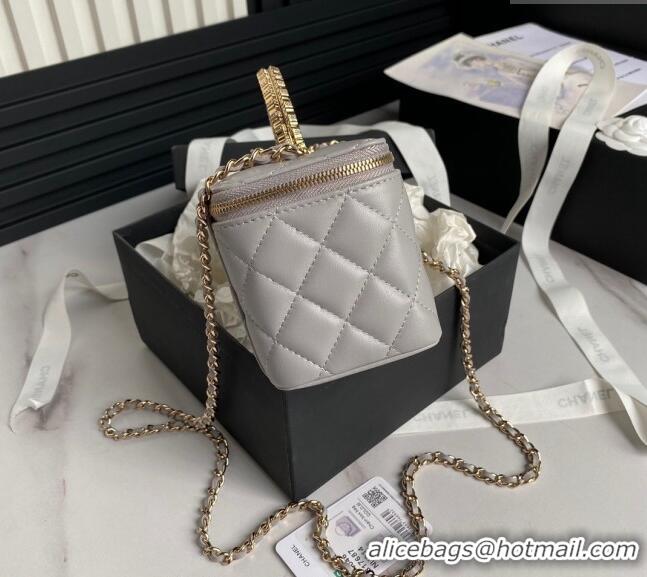 Spot Discount Chanel Lambskin Clutch with Chain and Strass Top Handle AP4046 Grey 2024