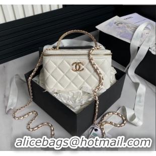 Inexpensive Chanel Lambskin Clutch with Chain and Strass Top Handle AP4046 White 2024