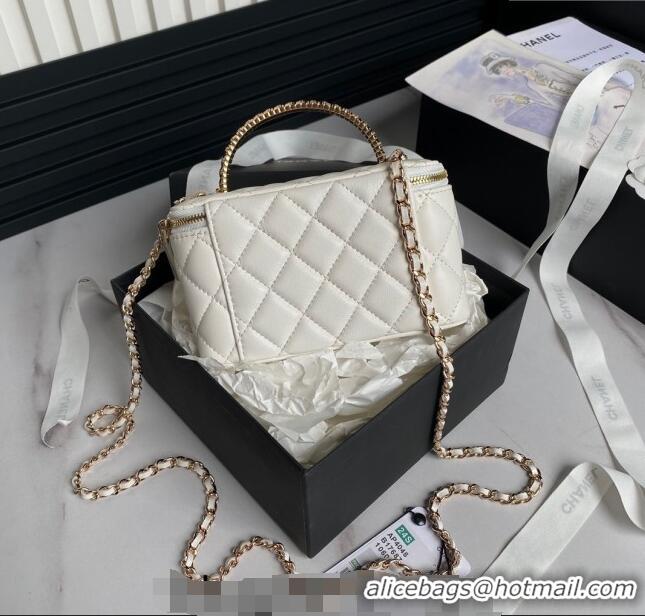 Inexpensive Chanel Lambskin Clutch with Chain and Strass Top Handle AP4046 White 2024