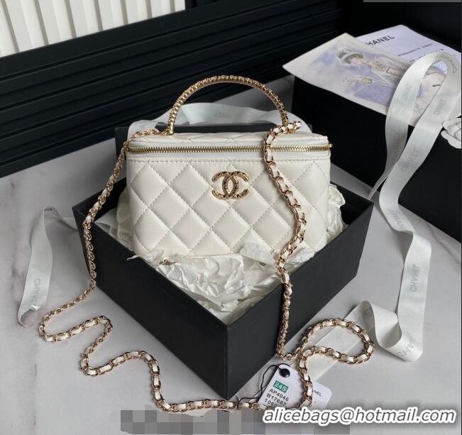 Inexpensive Chanel Lambskin Clutch with Chain and Strass Top Handle AP4046 White 2024