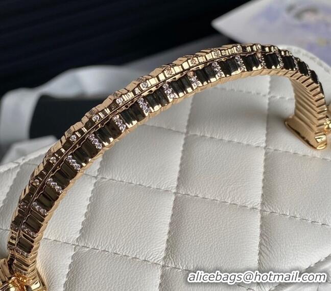 Inexpensive Chanel Lambskin Clutch with Chain and Strass Top Handle AP4046 White 2024