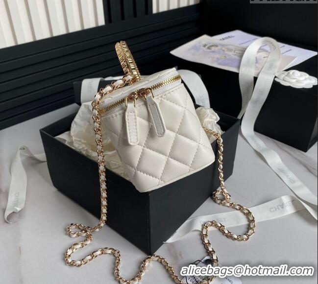 Inexpensive Chanel Lambskin Clutch with Chain and Strass Top Handle AP4046 White 2024