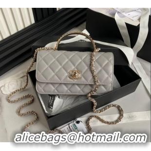 Top Quality Chanel Lambskin Clutch with Chain and Strass Top Handle AP4044 Grey 2024