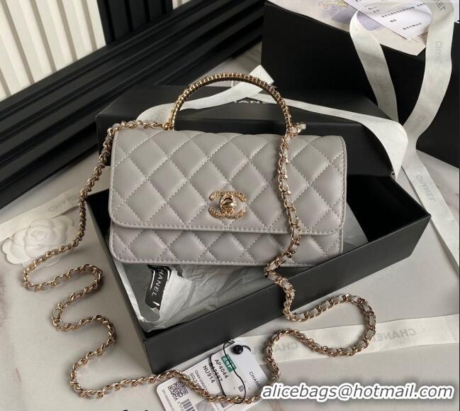 Top Quality Chanel Lambskin Clutch with Chain and Strass Top Handle AP4044 Grey 2024