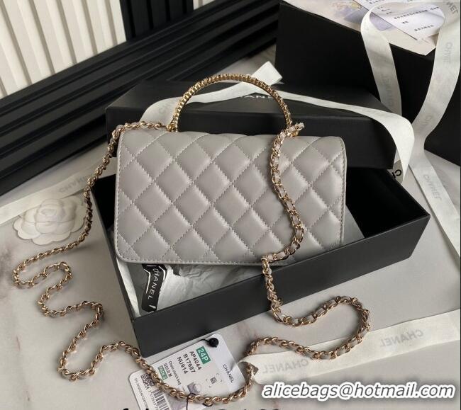 Top Quality Chanel Lambskin Clutch with Chain and Strass Top Handle AP4044 Grey 2024