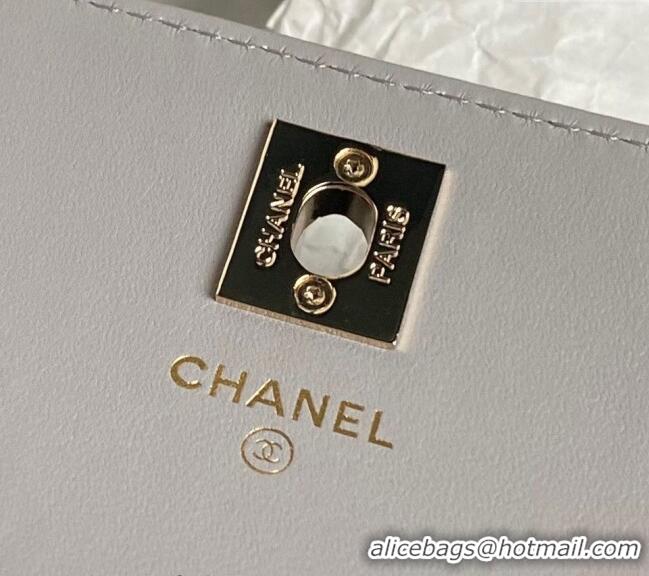 Top Quality Chanel Lambskin Clutch with Chain and Strass Top Handle AP4044 Grey 2024