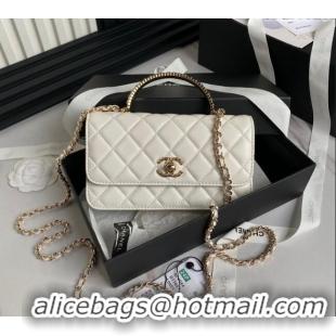 New Arrivals Chanel Lambskin Clutch with Chain and Strass Top Handle AP4044 White 2024