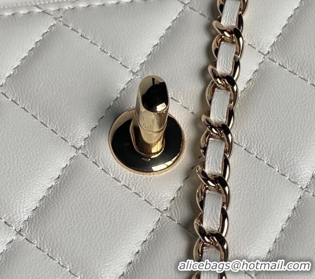 New Arrivals Chanel Lambskin Clutch with Chain and Strass Top Handle AP4044 White 2024