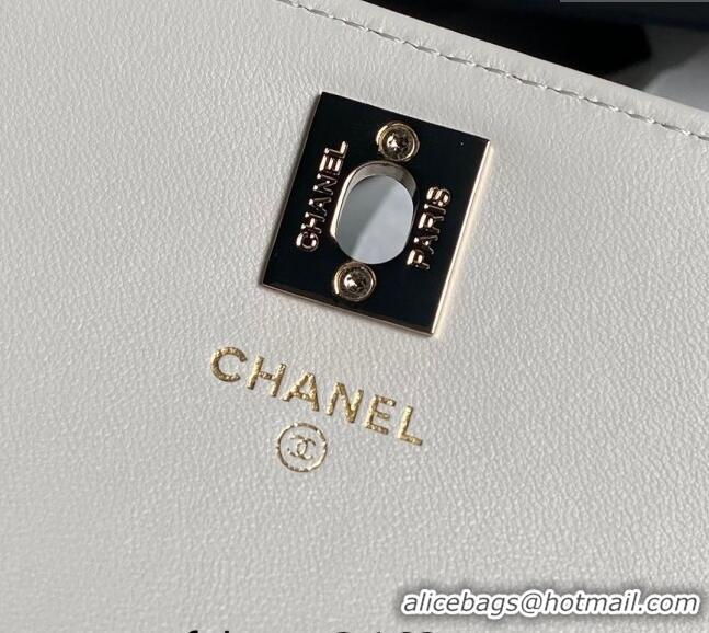 New Arrivals Chanel Lambskin Clutch with Chain and Strass Top Handle AP4044 White 2024