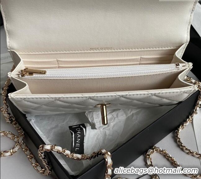 New Arrivals Chanel Lambskin Clutch with Chain and Strass Top Handle AP4044 White 2024