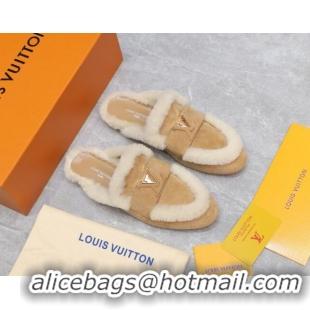 Best Product Louis Vuitton LV Capri Open Back Loafers/Flat Mules in Suede and Wool Camel 905094