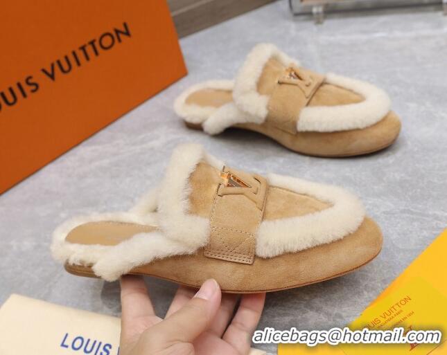 Best Product Louis Vuitton LV Capri Open Back Loafers/Flat Mules in Suede and Wool Camel 905094