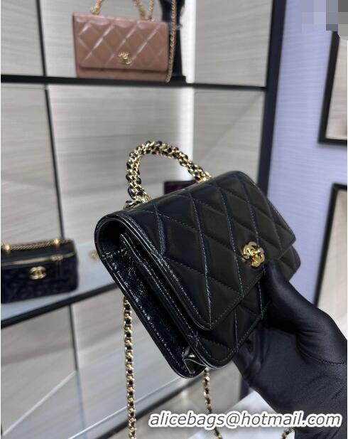 New Fashion Chanel Lambskin Wallet on Chain WOC with Top Handle AP4166 Black 2024