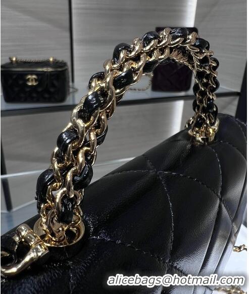 New Fashion Chanel Lambskin Wallet on Chain WOC with Top Handle AP4166 Black 2024