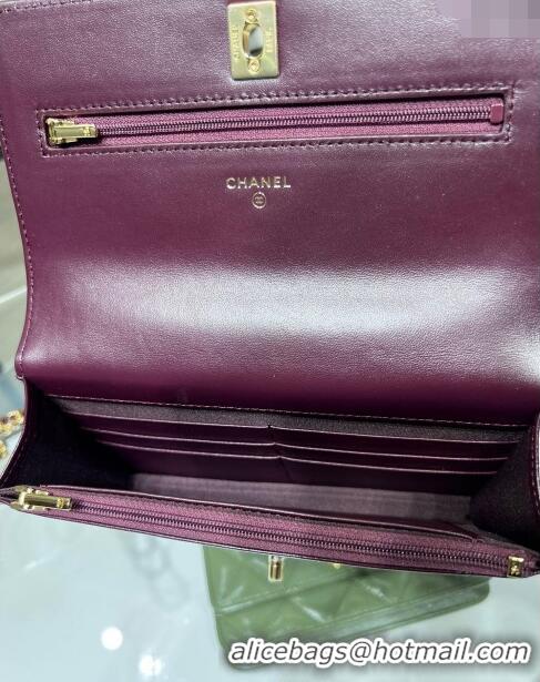 New Cheap Chanel Lambskin Wallet on Chain WOC with Top Handle AP4166 Dark Burgundy 2024