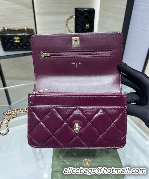 New Cheap Chanel Lambskin Wallet on Chain WOC with Top Handle AP4166 Dark Burgundy 2024