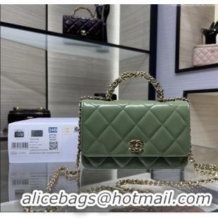 New Design Chanel Lambskin Wallet on Chain WOC with Top Handle AP4166 Green 2024