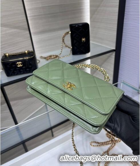 New Design Chanel Lambskin Wallet on Chain WOC with Top Handle AP4166 Green 2024