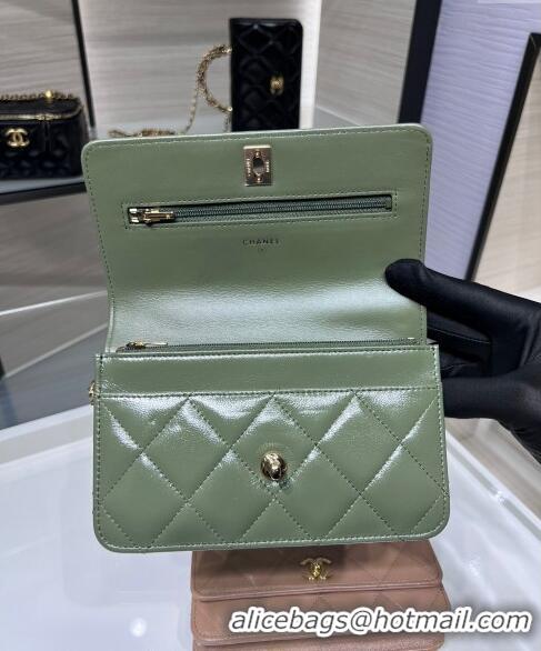 New Design Chanel Lambskin Wallet on Chain WOC with Top Handle AP4166 Green 2024