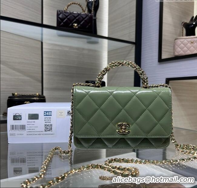 New Design Chanel Lambskin Wallet on Chain WOC with Top Handle AP4166 Green 2024