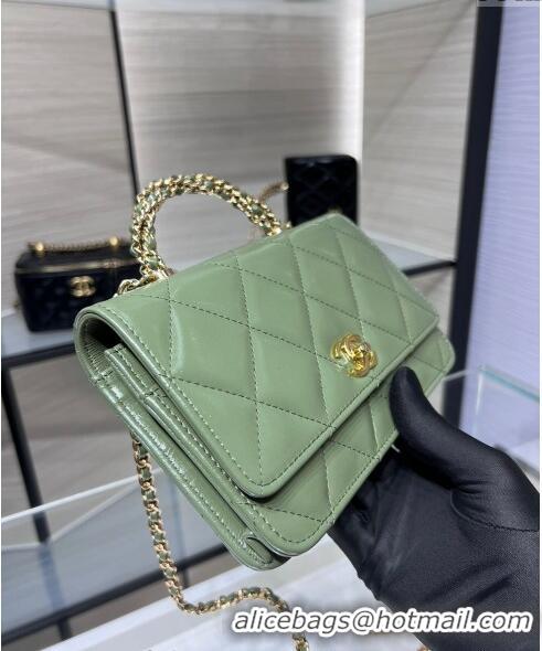 New Design Chanel Lambskin Wallet on Chain WOC with Top Handle AP4166 Green 2024