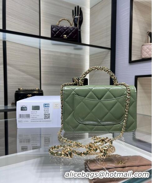 New Design Chanel Lambskin Wallet on Chain WOC with Top Handle AP4166 Green 2024