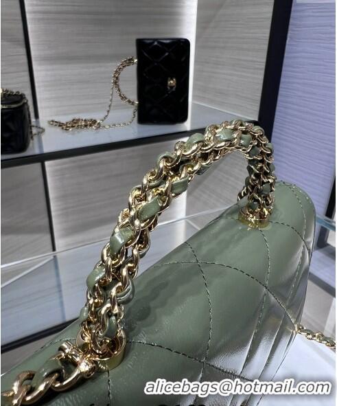 New Design Chanel Lambskin Wallet on Chain WOC with Top Handle AP4166 Green 2024