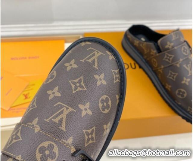 Luxurious Louis Vuitton LV Cosy Flat Comfort Clog Mules in Brown Monogram Canvas and Wool 905097