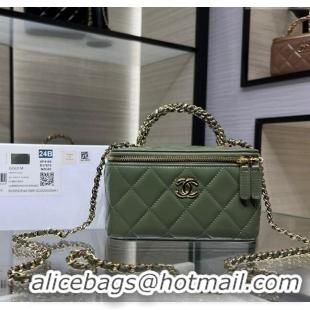 New Product Chanel Lambskin Clutch with Chain and Top Handle AP4168 Khaki Green 2024