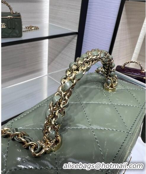 New Product Chanel Lambskin Clutch with Chain and Top Handle AP4168 Khaki Green 2024