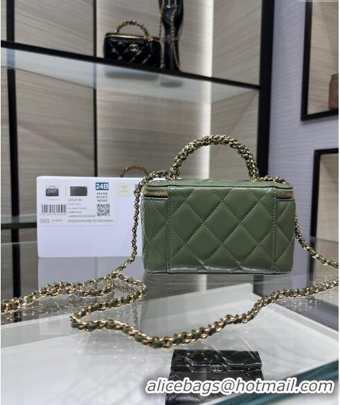 New Product Chanel Lambskin Clutch with Chain and Top Handle AP4168 Khaki Green 2024