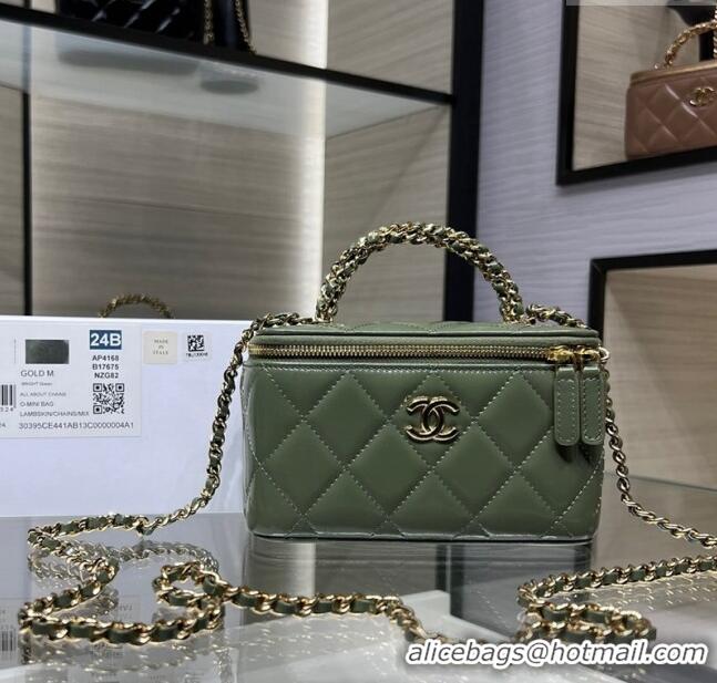 New Product Chanel Lambskin Clutch with Chain and Top Handle AP4168 Khaki Green 2024