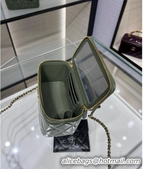 New Product Chanel Lambskin Clutch with Chain and Top Handle AP4168 Khaki Green 2024