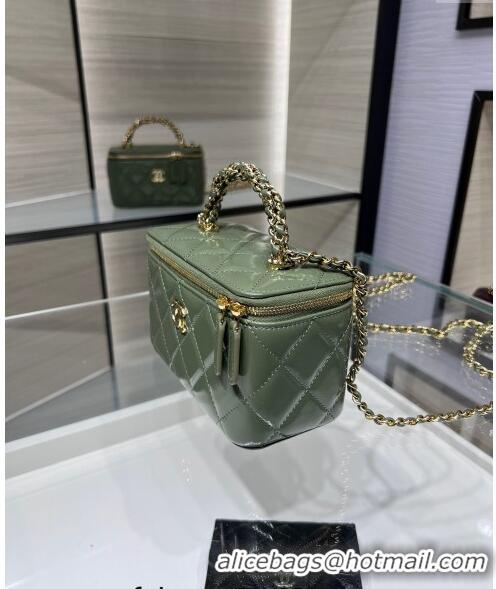 New Product Chanel Lambskin Clutch with Chain and Top Handle AP4168 Khaki Green 2024