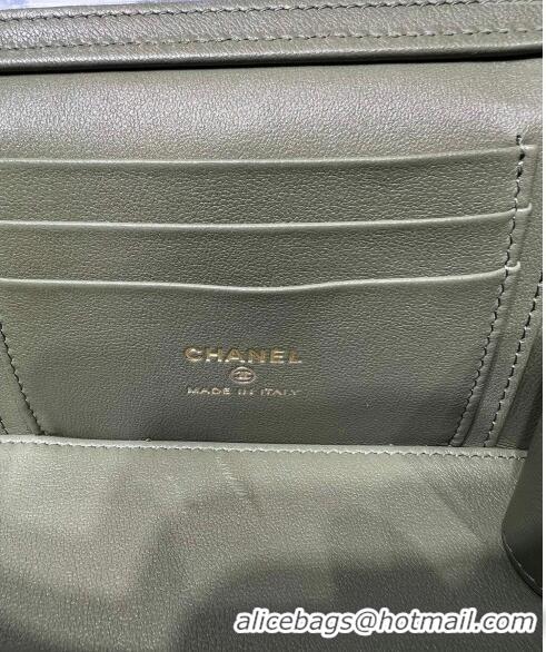 New Product Chanel Lambskin Clutch with Chain and Top Handle AP4168 Khaki Green 2024