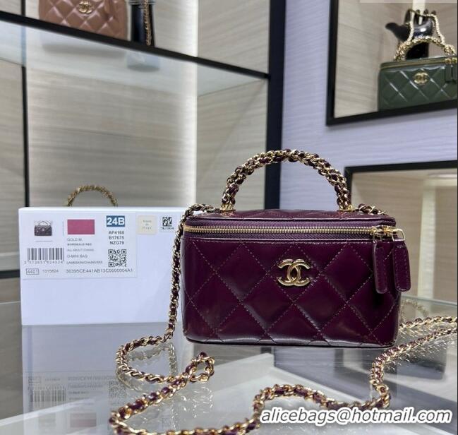 Best Generous Chanel Lambskin Clutch with Chain and Top Handle AP4168 Dark Burgundy 2024