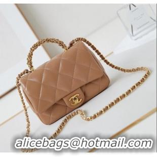 Top Grade Chanel Lambskin Mini Flap bag with Top Handle AS5032 Dark Beige 2024