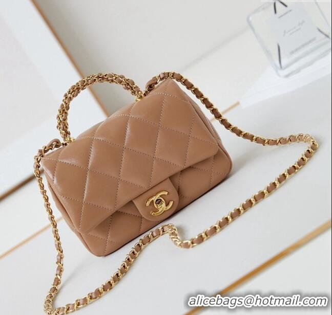 Top Grade Chanel Lambskin Mini Flap bag with Top Handle AS5032 Dark Beige 2024